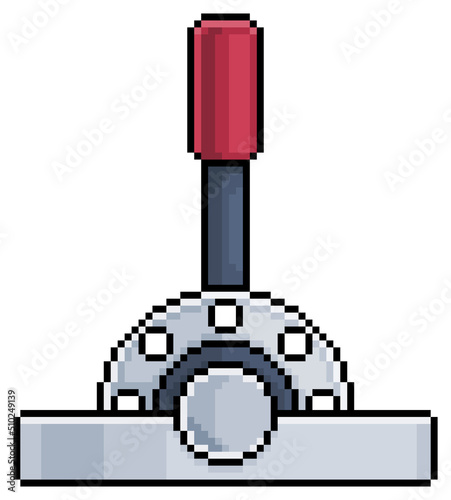 Pixel art metallic lever. industrial mechanism lever vector icon for 8bit game on white background
