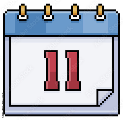 Pixel art calendar with date 11. Day 11. Holiday day 11 vector icon for 8bit game on white background
