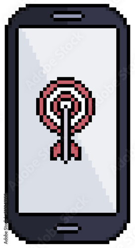 Pixel art cell phone with target icon
vector icon for 8bit game on white background