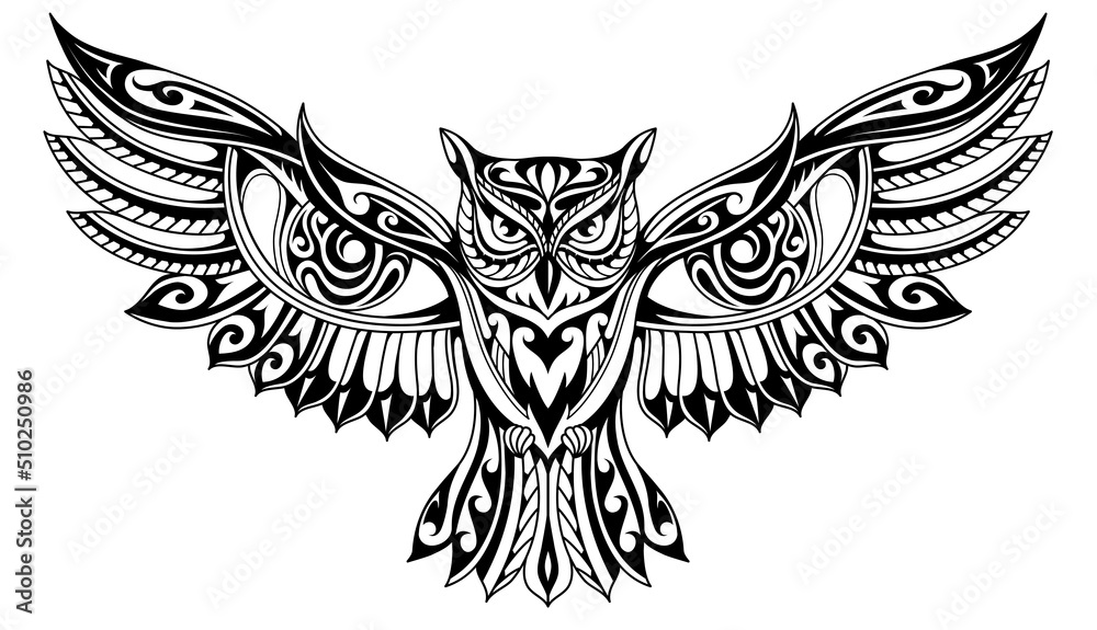 Tribal style owl tattoo Stock Vector