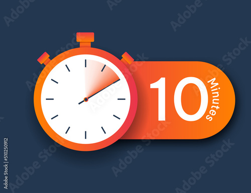 Stopwatch icon 10 minutes. Time management and setting deadlines to improve work efficiency. Notification or reminder for software and application development. Cartoon flat vector illustration