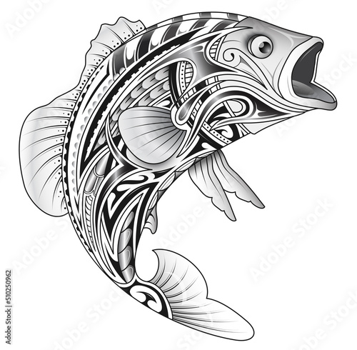 Salmon fish tribal tattoo