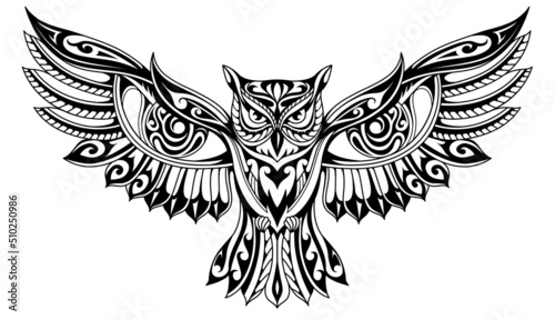 Tribal style owl tattoo