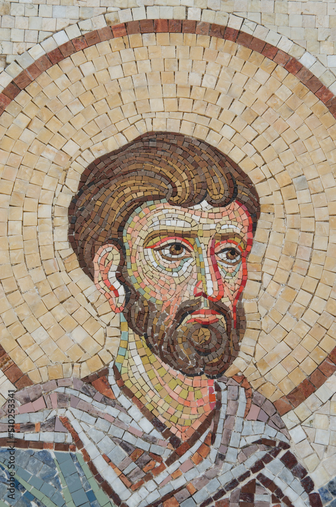Christian mosaics outside in Saint  Mary of Techirghiol Monastery on lake Techirghiol