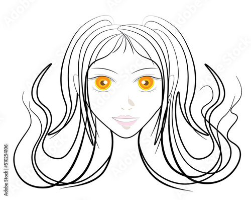 A gentle girlish face personifies youth and beauty. Illustration for the design of cosmetics, face and skin care in general, as well as hair care.