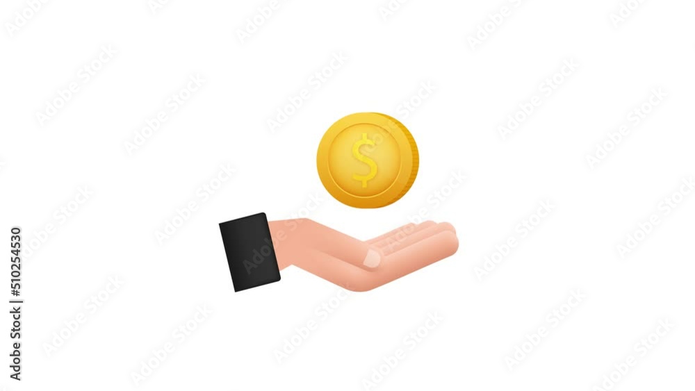 3d icon with gold hand with dollar coin for concept design. Simple Motion graphics. Financial icon set. Business concept 4k