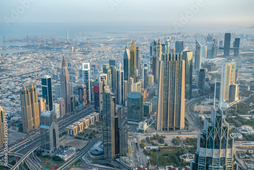 View of Dubai business  or financial center district from above