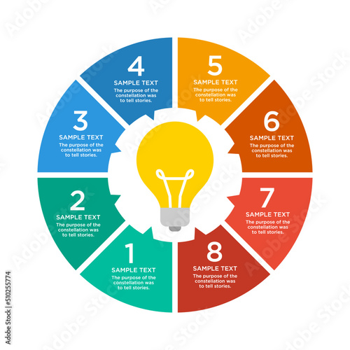 flat bulb light with circle infographic vector template design