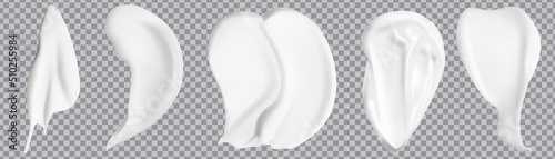 Set of isolated White Cream smears Texture Isolated On transparent Background . Vector face cream cosmetic product smear swatch . cosmetic and food