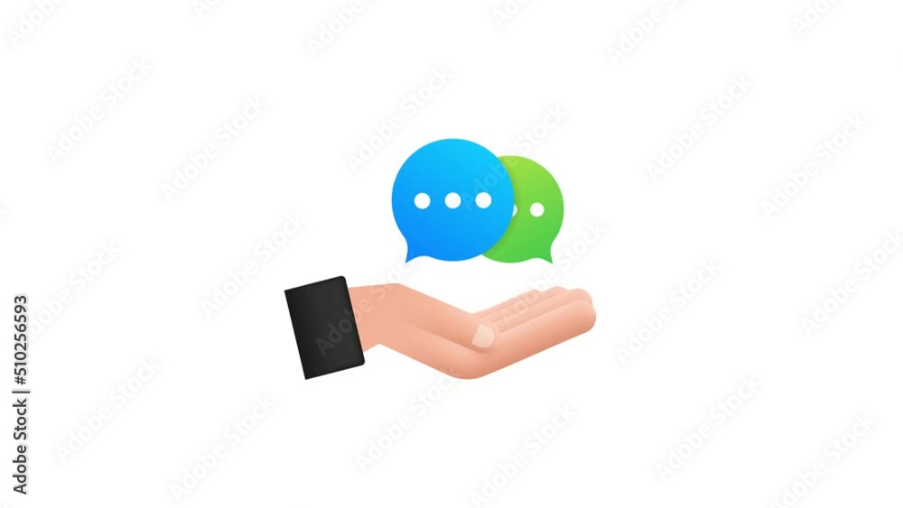 Chat Message Bubbles icon hanging over hands on white background. Motion graphics 4k Chat Message Bubbles icon hanging over hands on white background. Motion graphics 4k