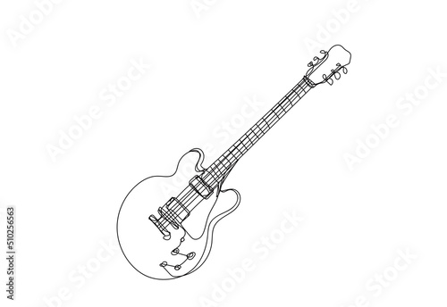 Electric guitar , continuous line drawing, vector illustration.