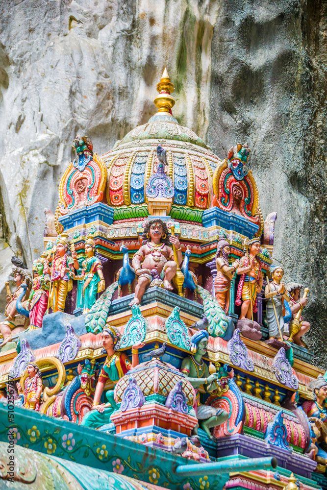 Kuala Lumpur Malaysia April 27th 2022: The  Hindu shrines in Batu Caves in Gombak, Selangor, which is one of the most popular Hindu shrines outside India.