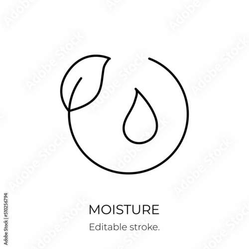 Moisture and nutrition icon for revitalizing and hydrating face beauty product. Editable stroke. Vector stock illustration isolated on white background for packaging design.
