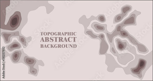 Vector beige topographic map with effect of depth. Spots on light yellow background