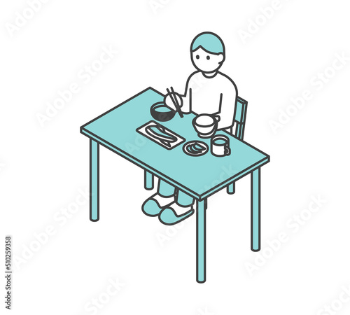 食事する男性のアイソメイラスト素材