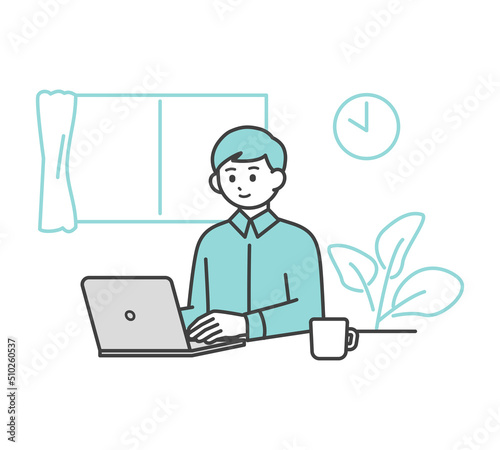 在宅で仕事をする男性のイラスト素材