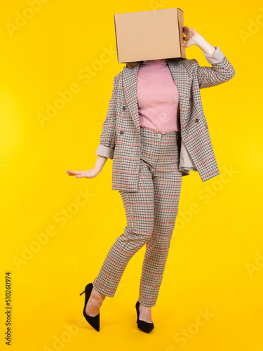 Woman with box. Girl face i...
