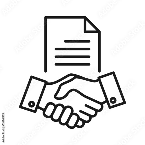 Handshake, conclusion of a contract, successful partnership, cooperation vector icon. Business deal, agreement or collaboration document