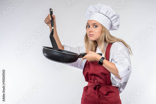 Funny cook. Woman cook with...