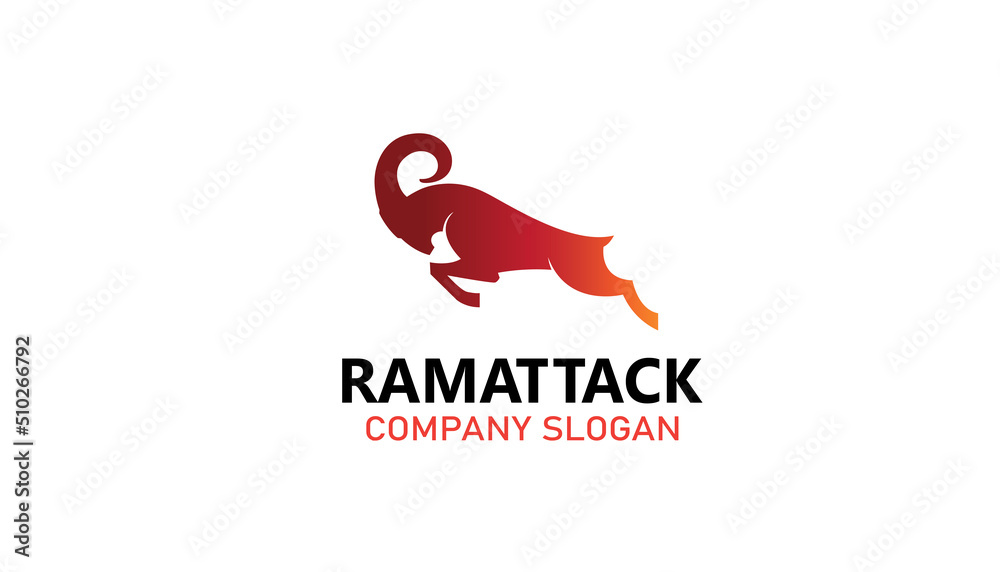 creative abstract red ram horn Sheep bighorn attack logo vector symbol