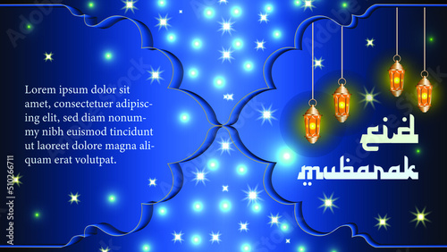 Ramadan glittering and lanterns. Eid mubarok islamic background vector greeting card. Ramadan Kareem - Glorious month of Muslim year.