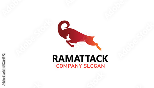 creative abstract red ram horn Sheep bighorn attack logo vector symbol photo