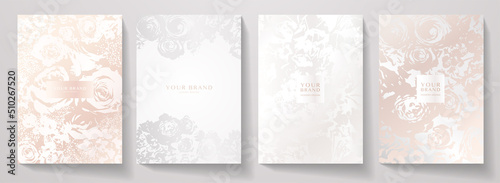 Flourish elegant cover design set. Luxury fashionable background with pastel floral pattern. Flower abstract vector template for wedding invite, makeup catalog, brochure template, flyer, presentation