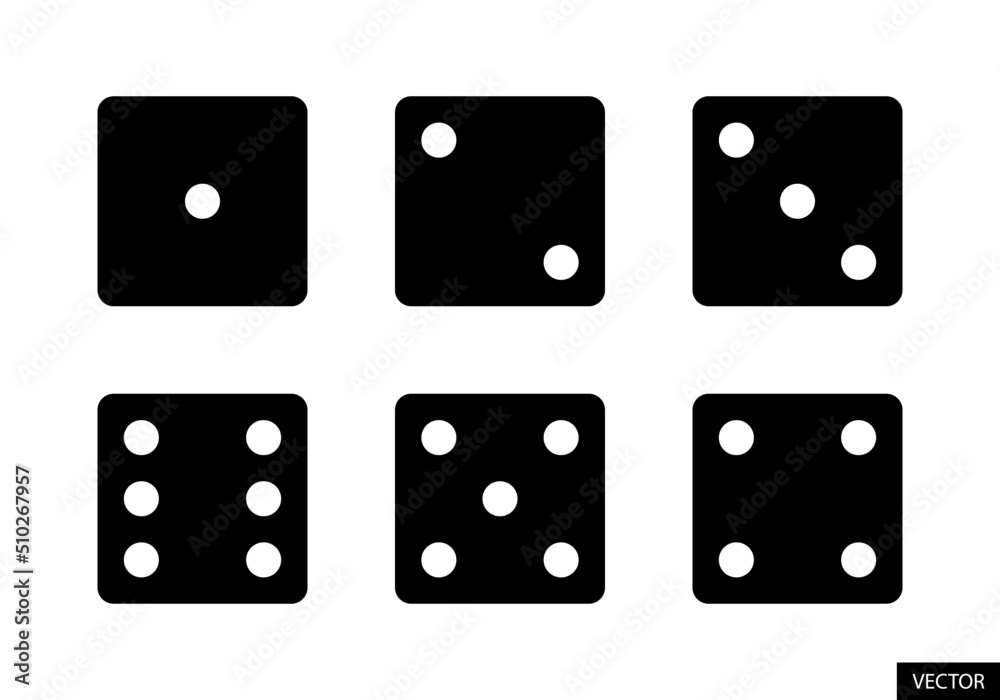 Dice sides or dice faces icon set in flat style design isolated on white background. Six sided dice. Vector illustration. Dice sides or dice faces icon set in flat style design isolated on white background. Six sided dice. Vector illustration.