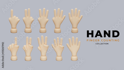 3d hand finger counting collection. fully editable rendered image. claymation style with high resolution