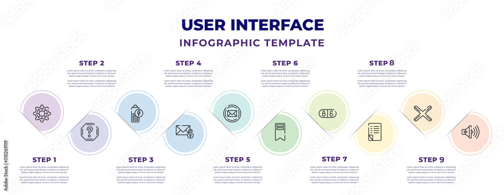 Vetor de user interface infographic design template with tings cog ...