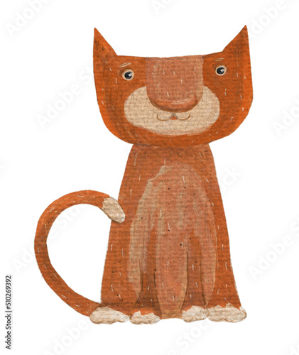 Red cat sitting. Watercolor illustration, hand drawn © Julia Wegener