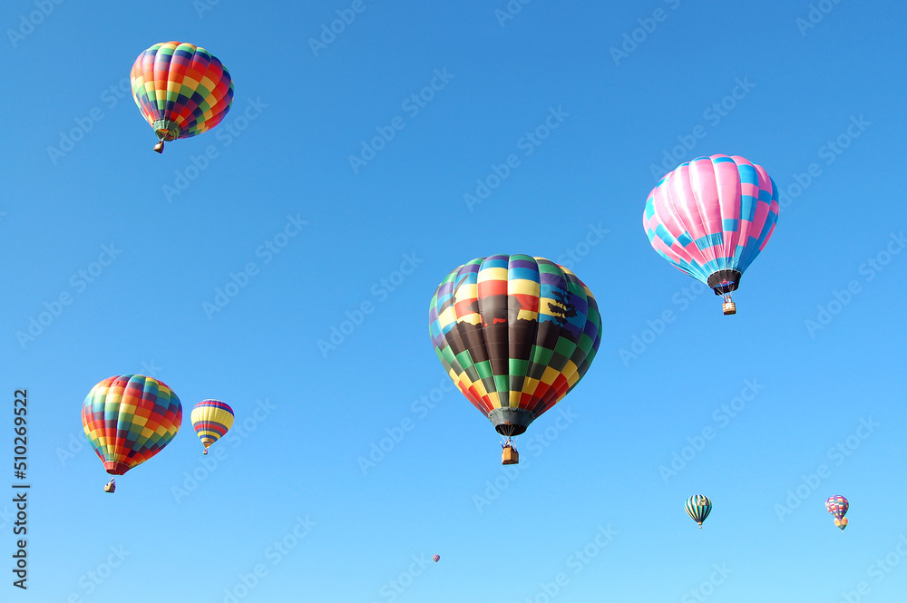 Vivid and Colorful Hot Air Balloons in Blue Sky Vivid and Colorful Hot Air Balloons in Blue Sky