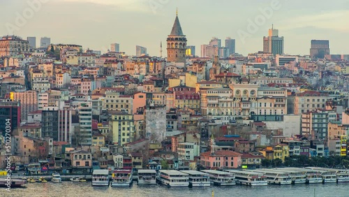 Istanbul, Turkey - Galata Tower in a Day-to-Night Transition - 4K Time-lapse photo