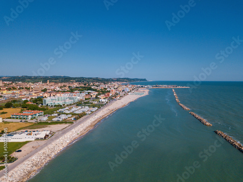 Wallpaper Mural Italy, June 2022; aerial view of Fano with its sea, beaches, port, umbrellas in the marche region Torontodigital.ca