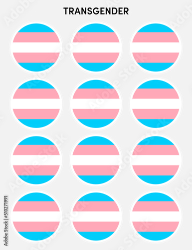 Set of pride flags, transgender flags in the shape of a circle. Circle shaped sticker icon and LEBT symbols. © bbeer.s