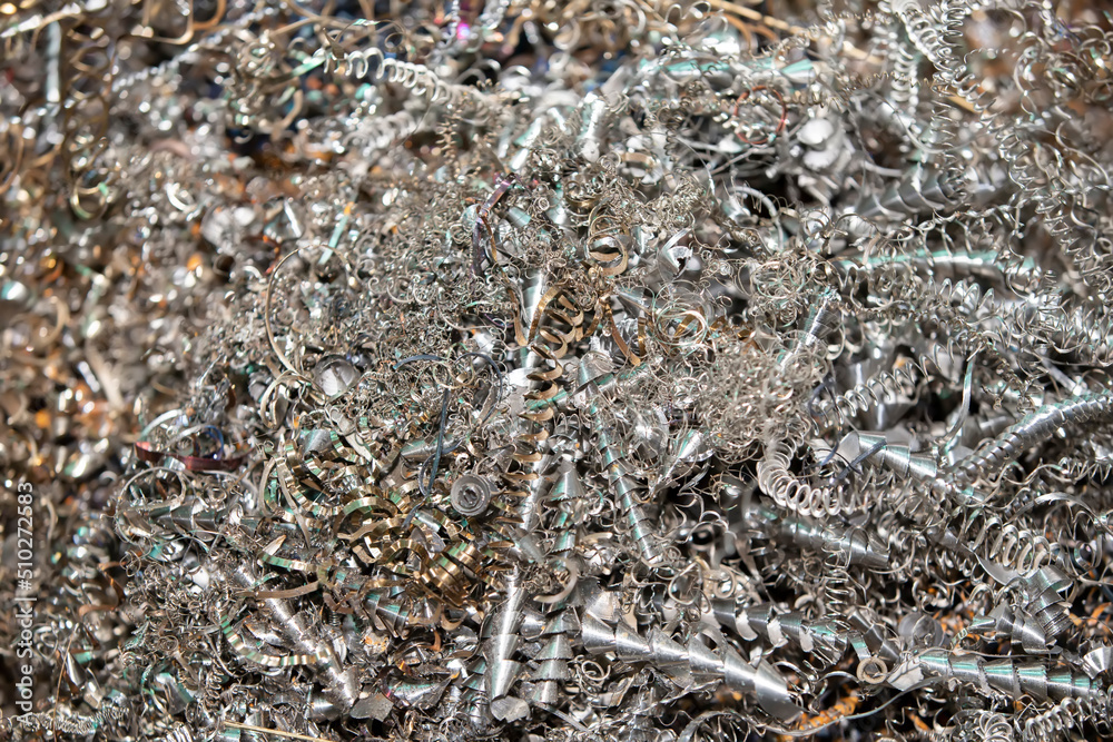 Metal shavings. Industrial scraps from metal cutting. Metal shavings. Industrial scraps from metal cutting.