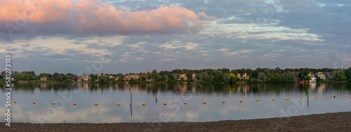 Sunset panorama of recreational lake Asterdplas in Haagse Beemden district of Breda, The Netherlands photo