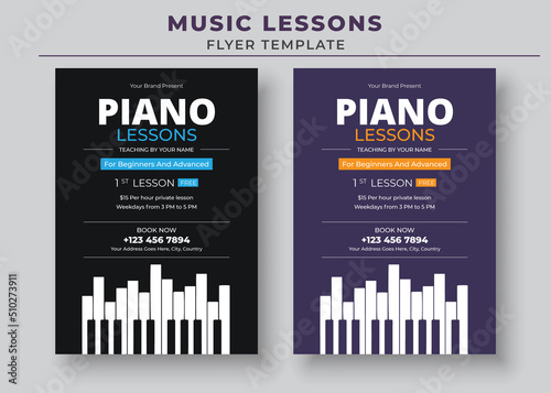 Music Lessons Flyer Template, Piano Lessons Poster, Music Class Poster, Guitar Lessons Poster