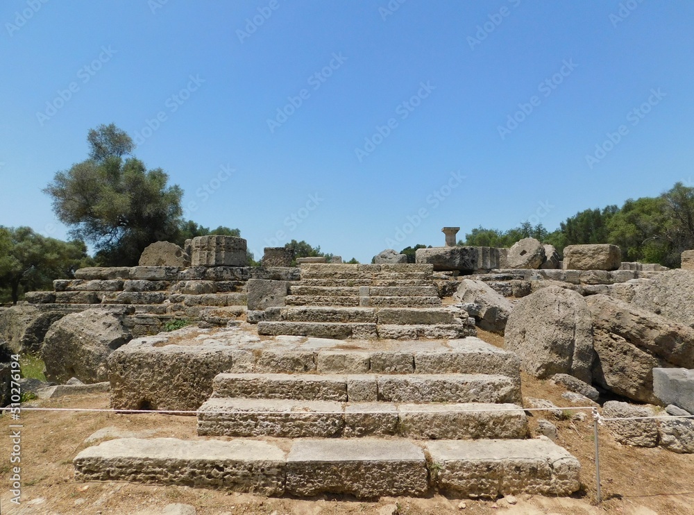 Ruins of the temple of Zeus in ancient Olympia, in Greece