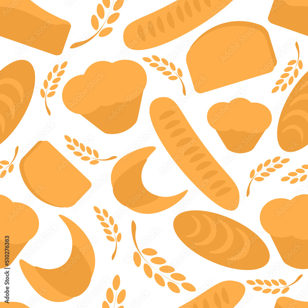 Simple Pattern, productos de harina, pan, cereales, trigo, fondo blanco ...