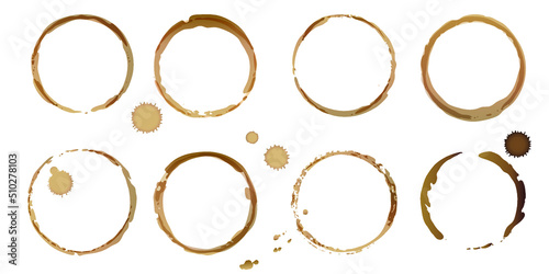 Vector coffee stains, Isolated On White Background, tea and coffee cup ring stamps Illustration