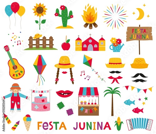 Festa Junina, Brazil June party, design elements set