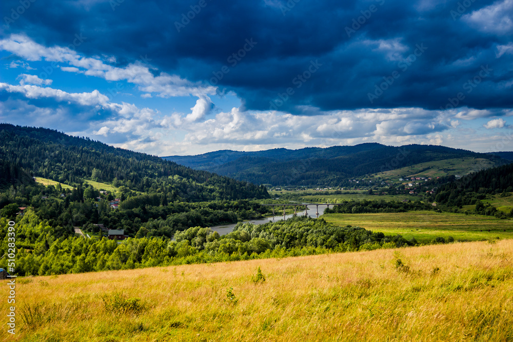Fototapeta premium Carpathian rural landscape, Skole Beskids National Nature Park, Ukraine
