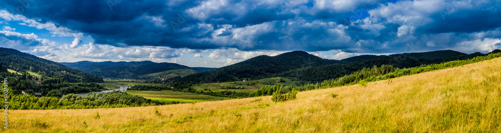 Naklejka premium Carpathian rural landscape, Skole Beskids National Nature Park, Ukraine