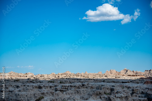 Panoramic of open expanse of the Badlands National Park in South Dakota. 