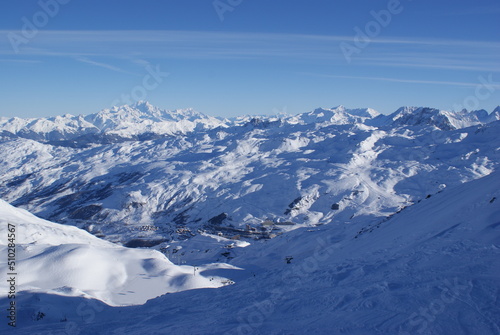 Beautiful view of the snowy French Alps  Les Menuires  France