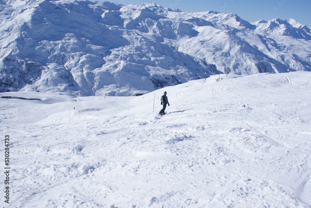 Beautiful view of the snowy French Alps, Les Menuires, France