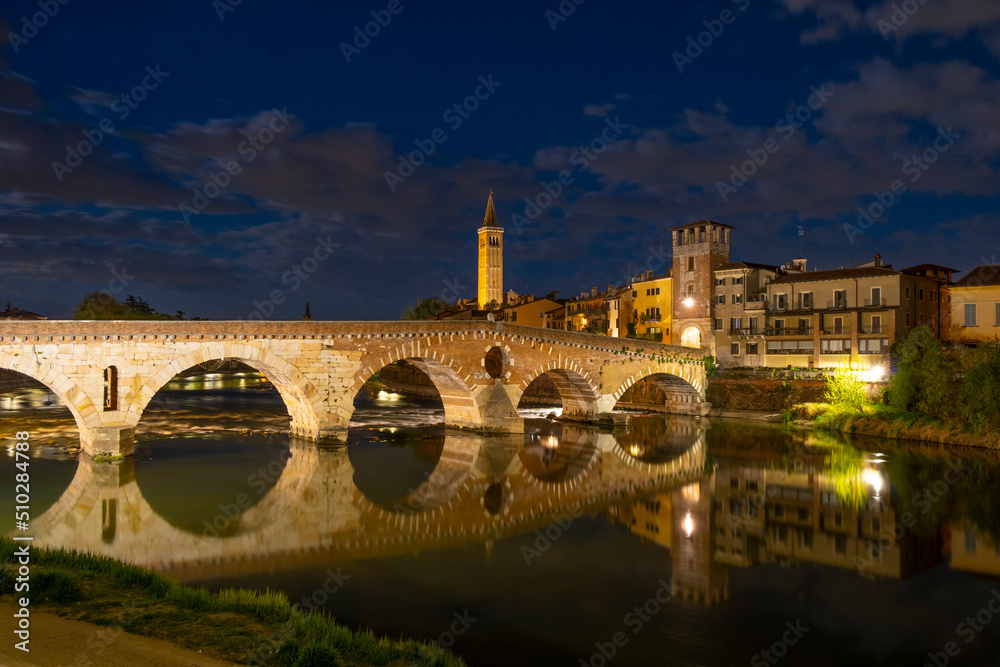 Bridge Ponte Pietra in Verona on Adige river