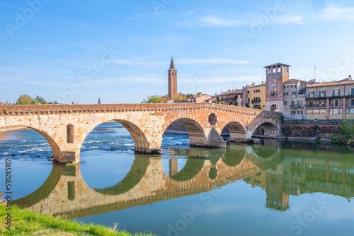Canvas Print Bridge Ponte Pietra in Verona on Adige river
