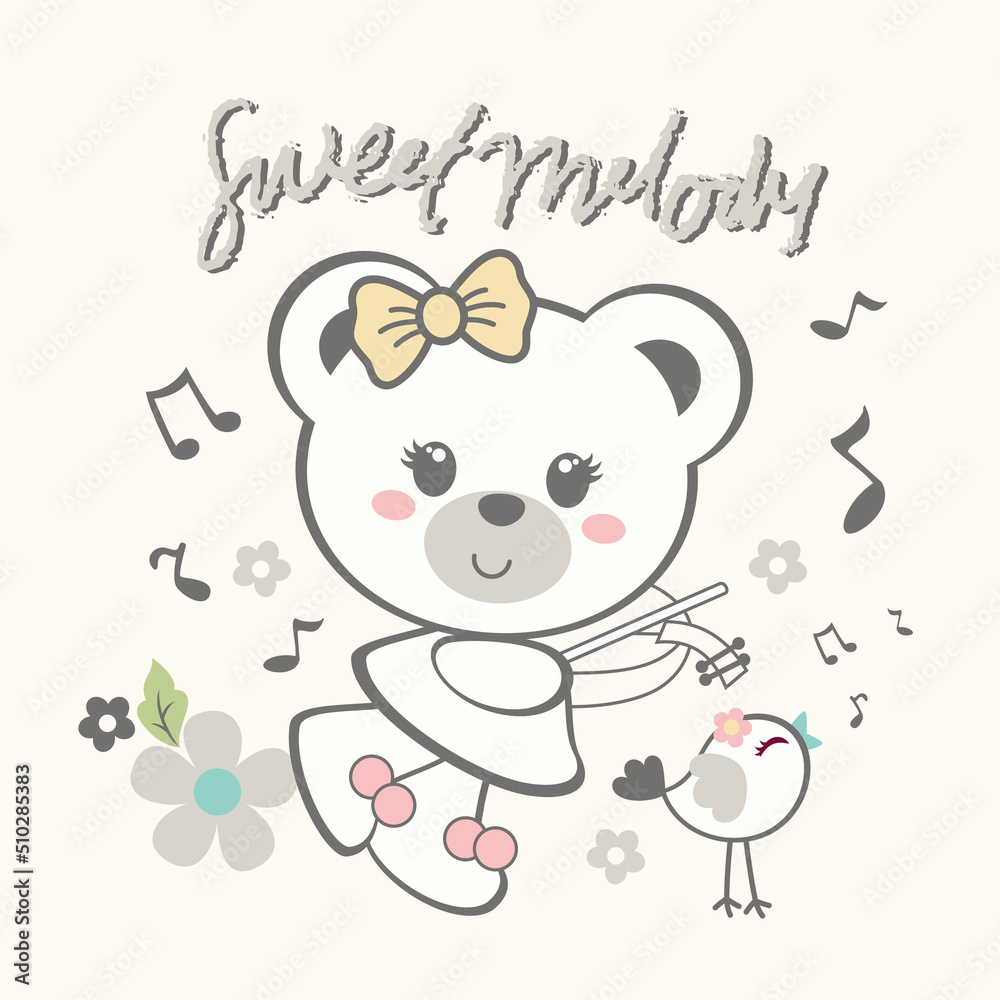 cute bears play beautiful music vector illustration